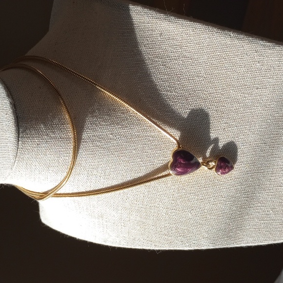 Vintage Purple enamel double heart slid 24inch necklace - Picture 2 of 8